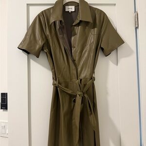 Hello Belted Vegan Leather Olive Green Short Sleeve Belted Jacket